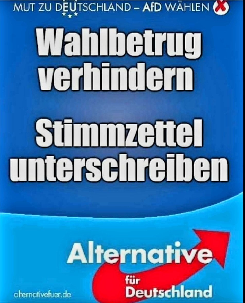 An die Wähler am 08.10.23 in Bayern und Hessen 
Wer Afd oder FW wählt muss den Wahlzettel unterschreiben, sonst ist er nicht gültig!!