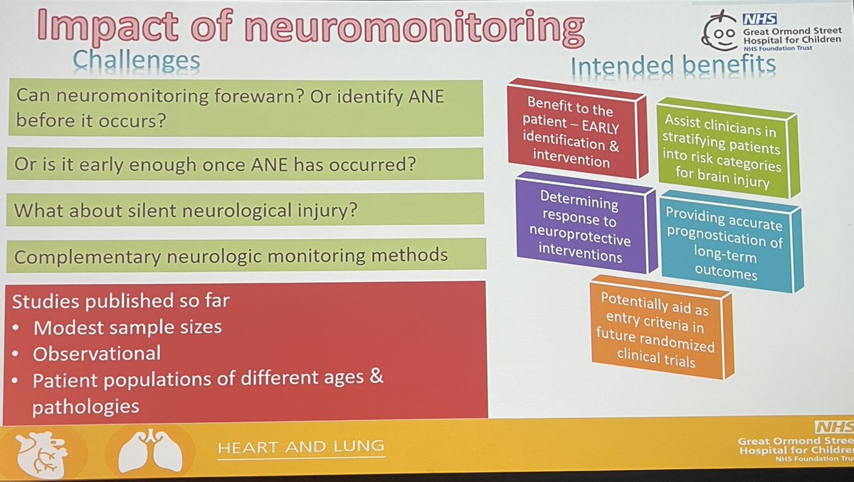 FOAMecmo's tweet photo. Neuromonitoring in neonatal & pediatric patients on #ECMO @AparnaHoskote #ELSO2023
🧠 brain extremely complex & extremely vulnerable in critical states, difficult to monitor & to study
Neuromonitoring is aimed to
🧠 early identify problems & implement interventions
🧠stratify patients into risk categories for brain injury
🧠 determining response to neuroprotective interventions
🧠providing accurate prognostication
🧠potential entry criteria for RCTs
Read
📖@ELSOorg recommendations on multimodal approach on @asaiojournal 
🔓 https://t.co/Kg5hLhMQ6i
📖@EuroELSO survey on neuromonitoring & neurodevelopmental outcome in children & adults on #ECMO in Europe https://t.co/FrC1zQljfG