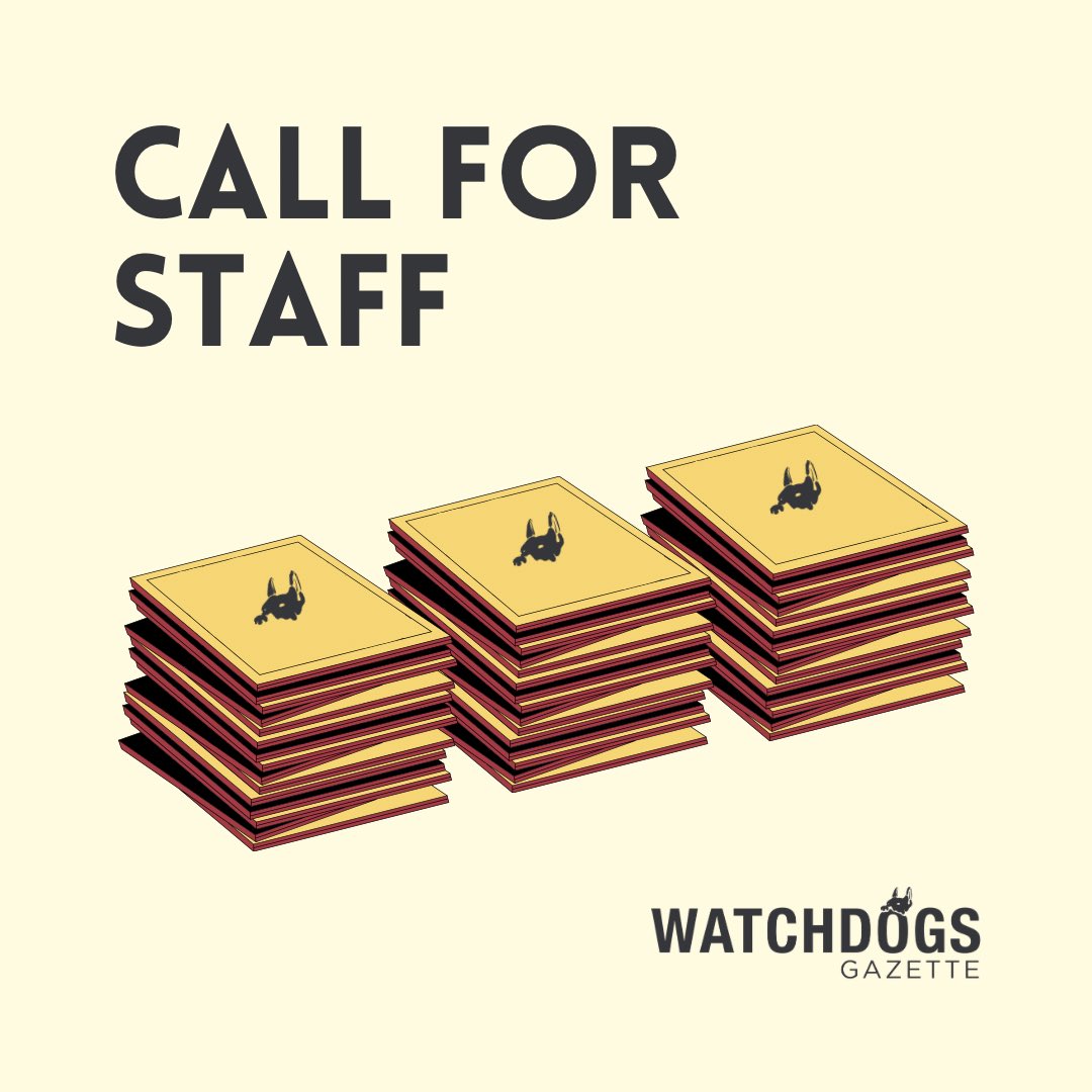 WatchdogsGaz's tweet photo. Join the Watchdogs Gazette Staff for this fifth volume! We are recruiting staff writers, contributors, and a graphic designer. 

Apply by sending us your work on info@watchdogsgazette.com

Excited to have you on board for our upcoming issues! https://t.co/VMDSFz8Irg