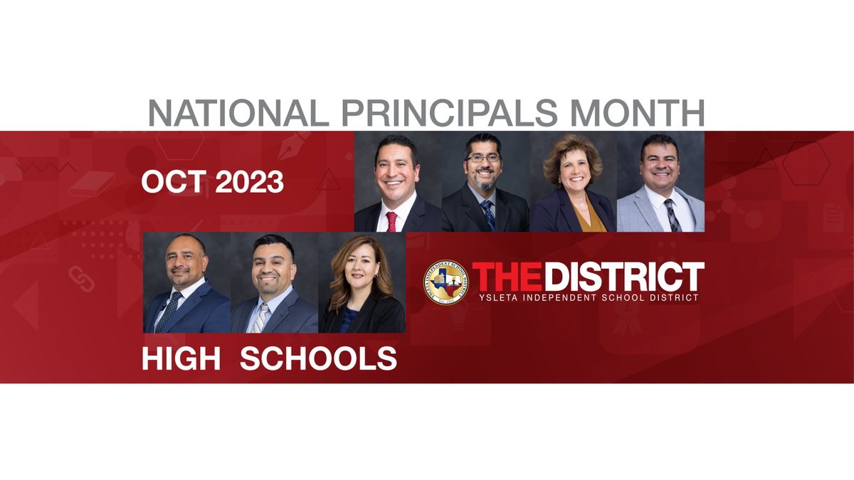 YsletaISD's tweet photo. October is National Principals Month, and #THEDISTRICT is fortunate to have the most EXCEPTIONAL ones! Join us in saluting the proud leaders of our high schools – their service and dedication to our students helps make us #THEDISTRICTofChampions! https://t.co/g6rPnLUEo9