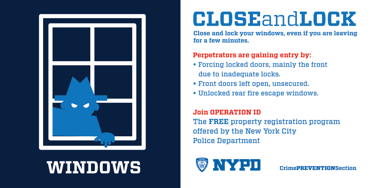 NYPD107Pct's tweet photo. Secure your home &amp; business! Read our flyers for commercial and residential burglary prevention tips. #security #crimedoesntpay #safethoughts #securityfirst https://t.co/a92LWR9b9G