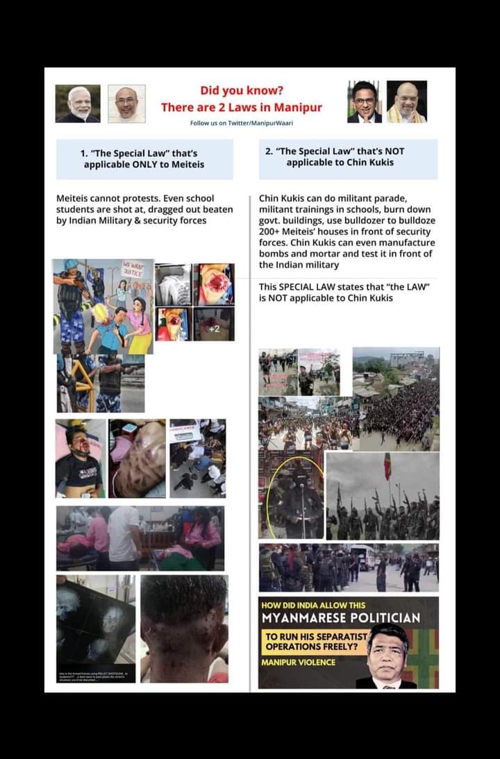See difference..Kuki militants are allowed freely to protest with sophisticated weapons while the Meitei students who demanded justice for Linthoingambi &amp; Hemanjit were brutally Lathi charges by the Central &amp; State Force.
#ResilientManipur #ManipurFightsBack
<a href="/cbi/">CB&I</a> <a href="/NIA_India/">NIA India</a>