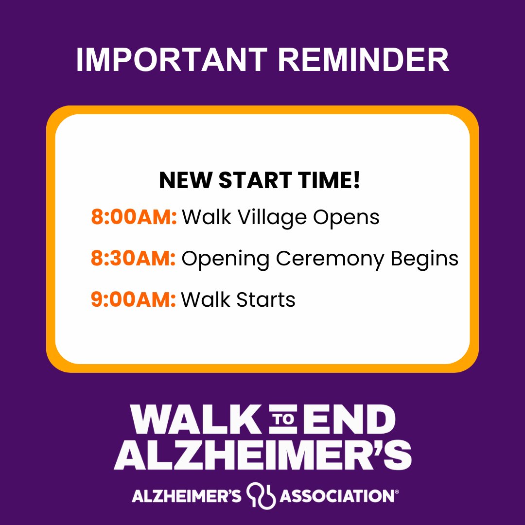 AlzChi's tweet photo. We're a little under a week away from the 2023 Chicago Walk to End Alzheimer's! This year, there is a NEW START TIME: Walk Village Opens at 8AM, Opening Ceremony begins at 8:30AM, Walk starts right at
9AM. 

Register here: https://t.co/mtsulNlDpf 

#Alzheimers #ENDALZ #Chicago https://t.co/aMMuzm1kHn