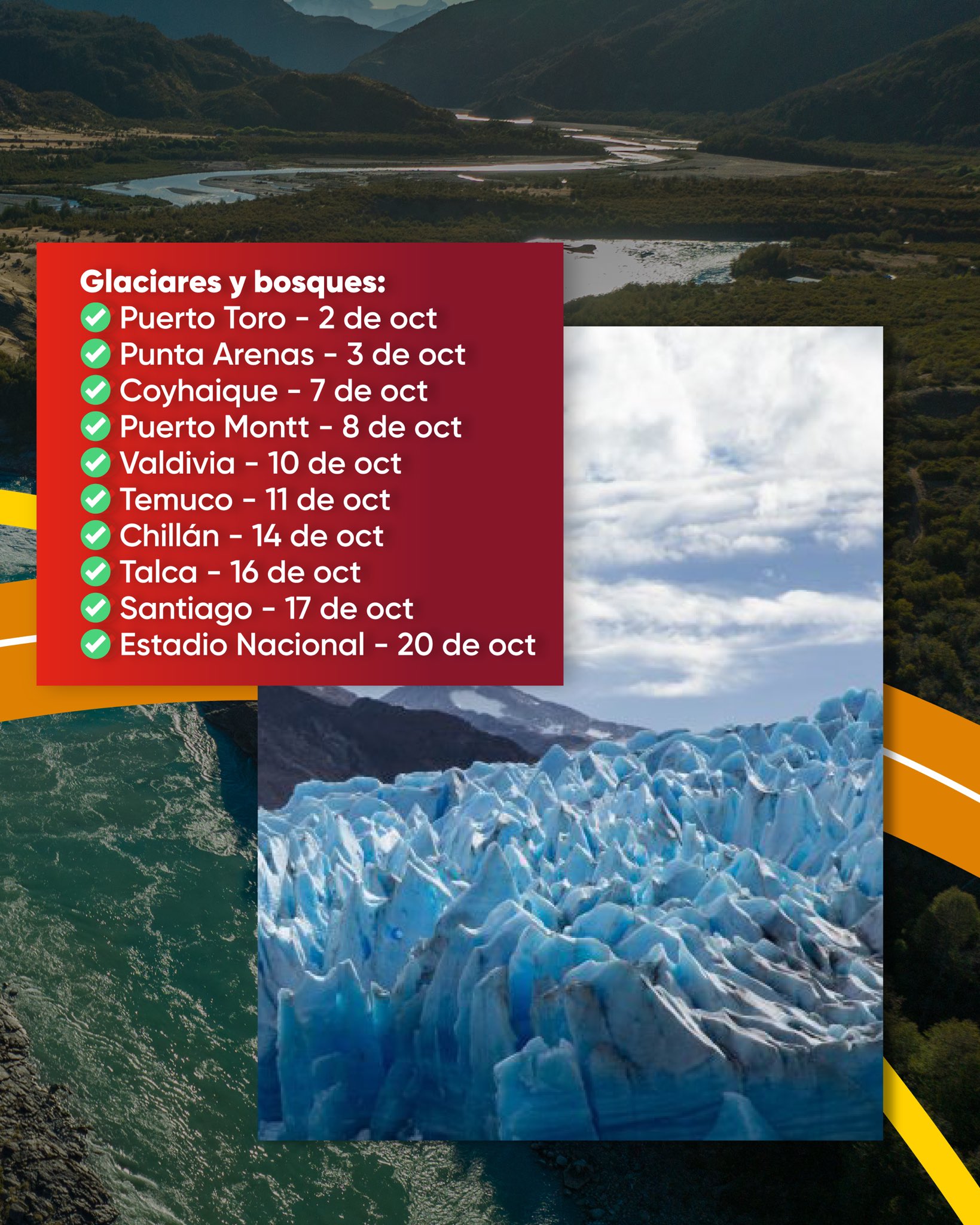 Lugares de glaciares bosques por dónde pasará la antorcha Panamericana