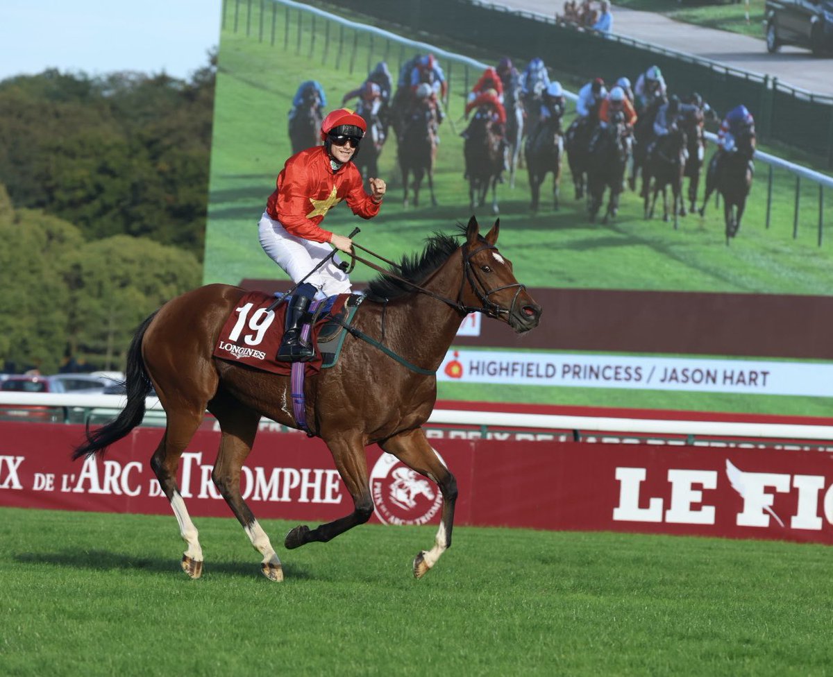 Bloody hell! That’s absolutely amazing! @jasonhart13 and Highfield Princess wins the Abbaye from the car
Park! #QPAT