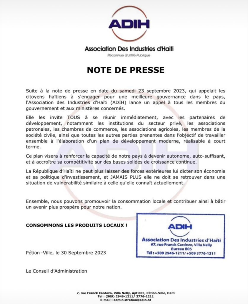 newroger2004's tweet image. ADIH ap voye nòt bay #Leta pou reyini ak tout aktè yo pou kapab kreye yon plan pou ranfòse kapasite peyi a pou otonòm! Eske se pat #Leta ki ta dwe voye envitasyon sa pou yo mezanmi?