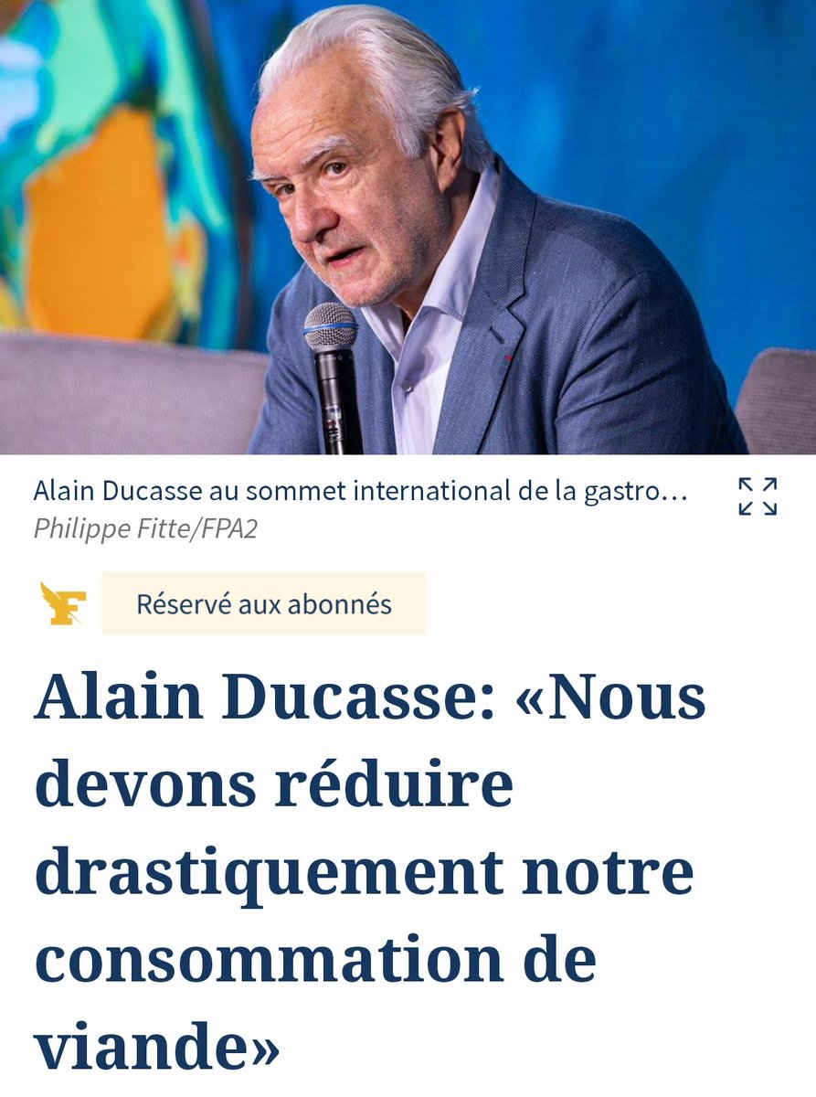 RaveaudGilles's tweet photo. Alain Ducasse : "Nous devons aller vers 80% de protéines végétales et 20% de protéines animales, les proportions inverses d'aujourd'hui".  Cette transition alimentaire serait la politique écologique la plus efficace, et elle pourrait être enthousiasmante ! https://t.co/6PpHKaza0Q