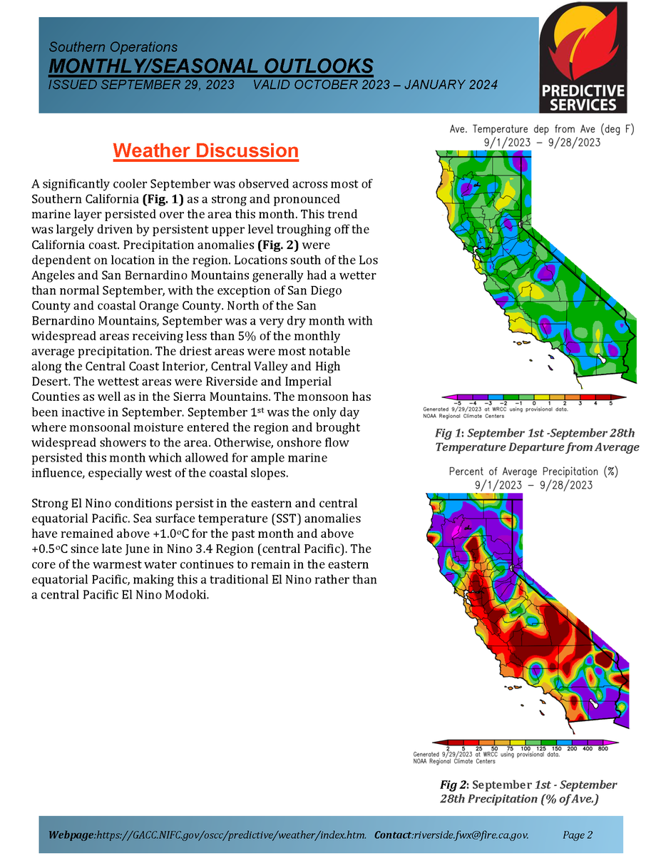 JhawkFire's tweet photo. 1/3 #SoCalif #SoOpsPredServOutlook Oct23-Jan24 #FireWeather #FireFuels #FireBehavior https://t.co/S61aL2PW9b
@NWSLosAngeles @NWSSanDiego @NWSSPC @NWS_IMET_OPS @RichIMET https://t.co/aLT2RufkEZ