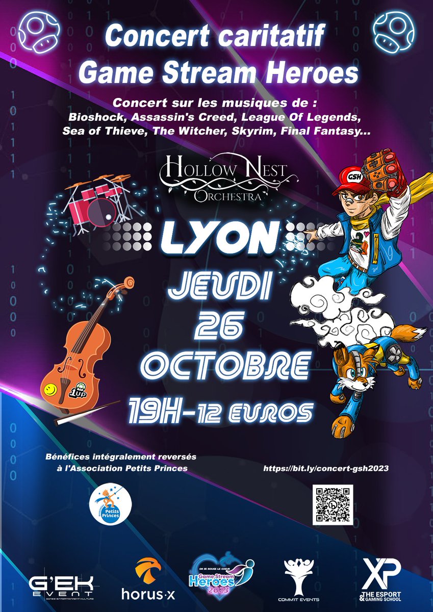 N'oubliez pas de prendre vos places pour le concert du GSH ! Tous les bénéfices reversés à l'association <a href="/petitsprinces/">AssoPetitsPrinces</a> ! #concert #Lyon #caritatif #jeuxvideo #twitchfr