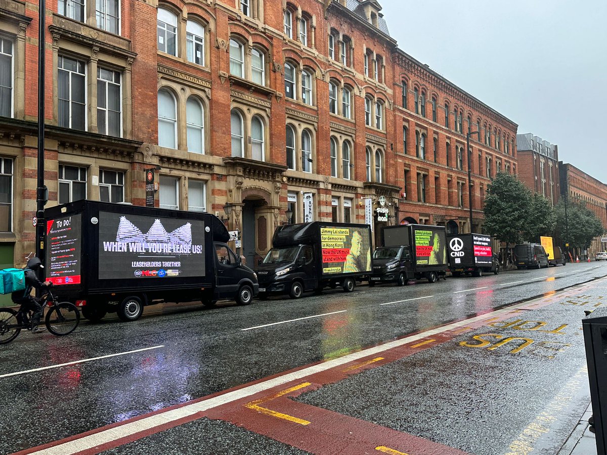NLC_2019's tweet image. The #NLCVan made an appearance at the  Conservative Conference in Manchester @MENnewsdesk #CPC23

Did you get our message @michaelgove ??

#LeaseholdersTogether 
@EOCS_Official @LKPleasehold