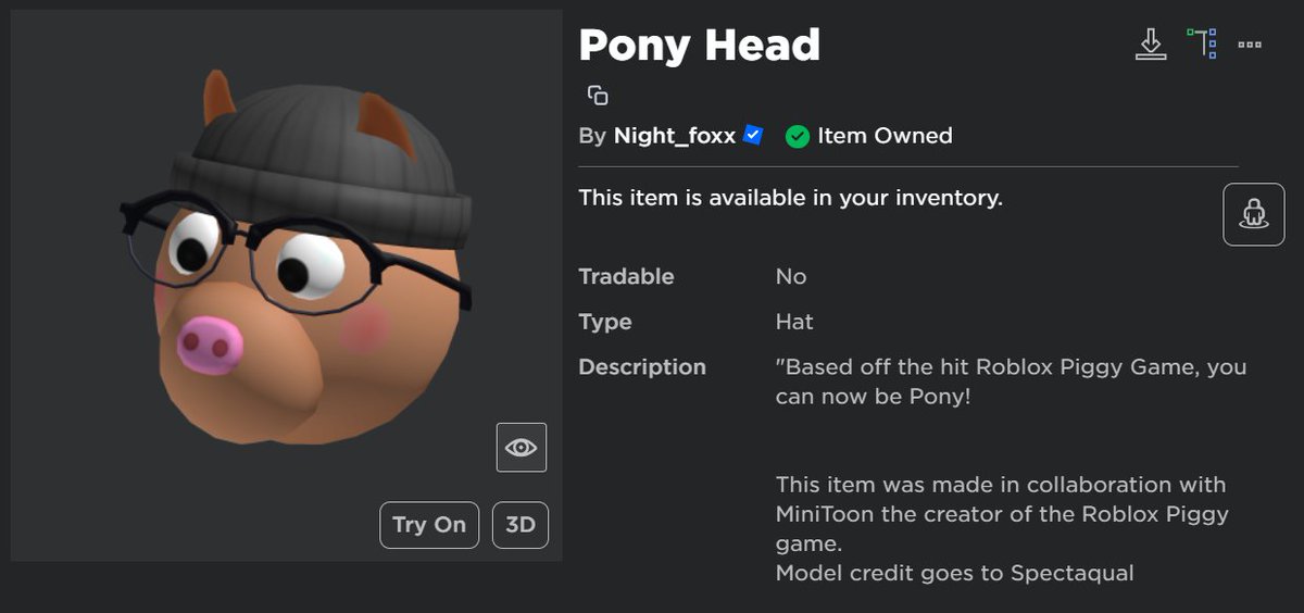 🐷 PIGGY ANNIVERSARY The Pony UGC head was released, 3 years ago today. [22/10/23; 3AM BST]