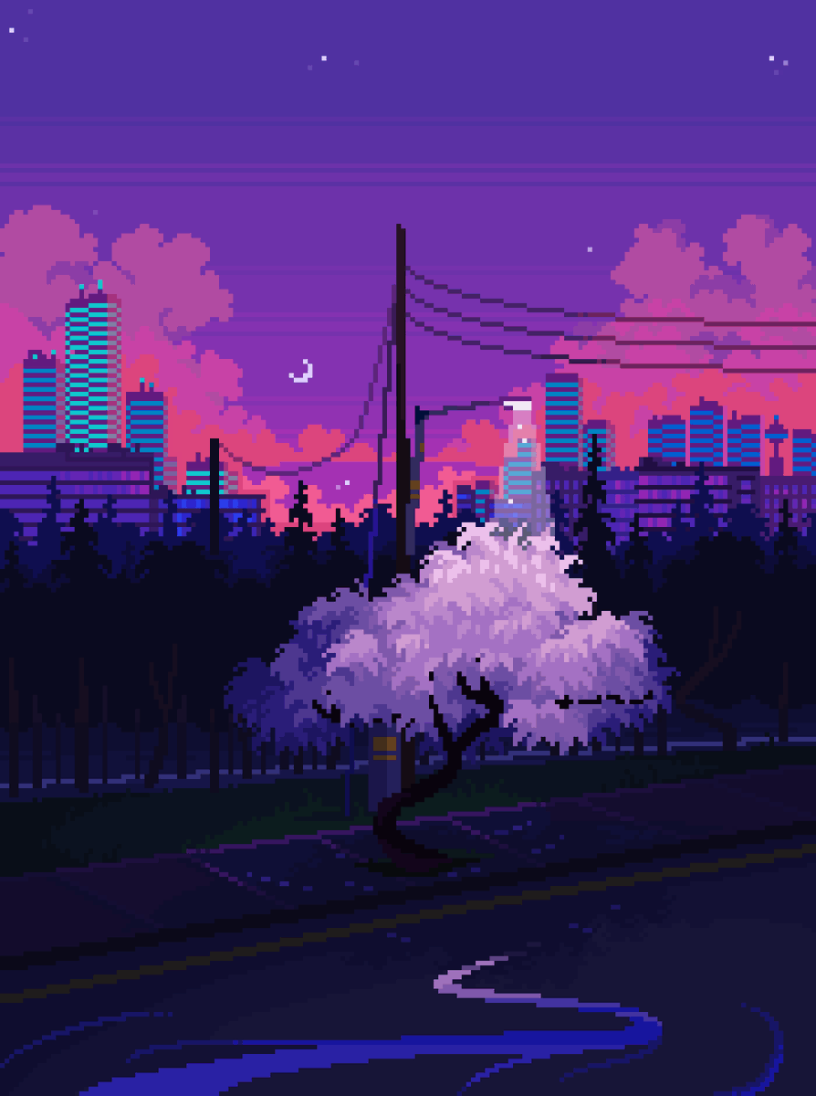 16pxl's tweet photo. late nights lost in the city 💜✨ https://t.co/dezBzGclPo