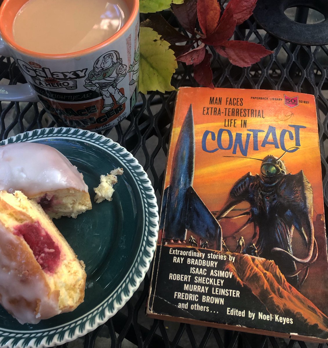 Sci-fi anthology on the porch time! #scifianddonut