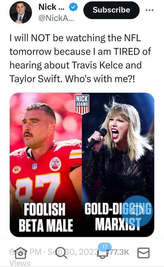 Incel magats calling Taylor Swift a 'gold digging Marxist' is a sign of just how fucking stupid you have to be to defend the anti-vax movement.
She makes a HELL of a lot more money than him, and gives MILLIONS to charity every year.
Male insecurity is cringe AF.