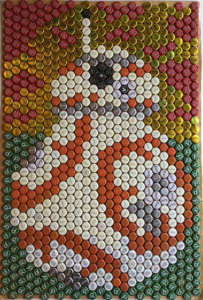 ThatFoilLady's tweet photo. My latest bottle cap mosaic is a tribute to that loveable droid #BB8 (I had a lot of orange and white)
It is available to buy, in kit form, to raise vital funds for @SNAPPYYork, £15 (plus P&amp;P), one of a kind.
#MetalRecyclesForever #FunWithRecycling
@StarWars @sentinelsquaduk @BB8 https://t.co/M7n4KFWZWp