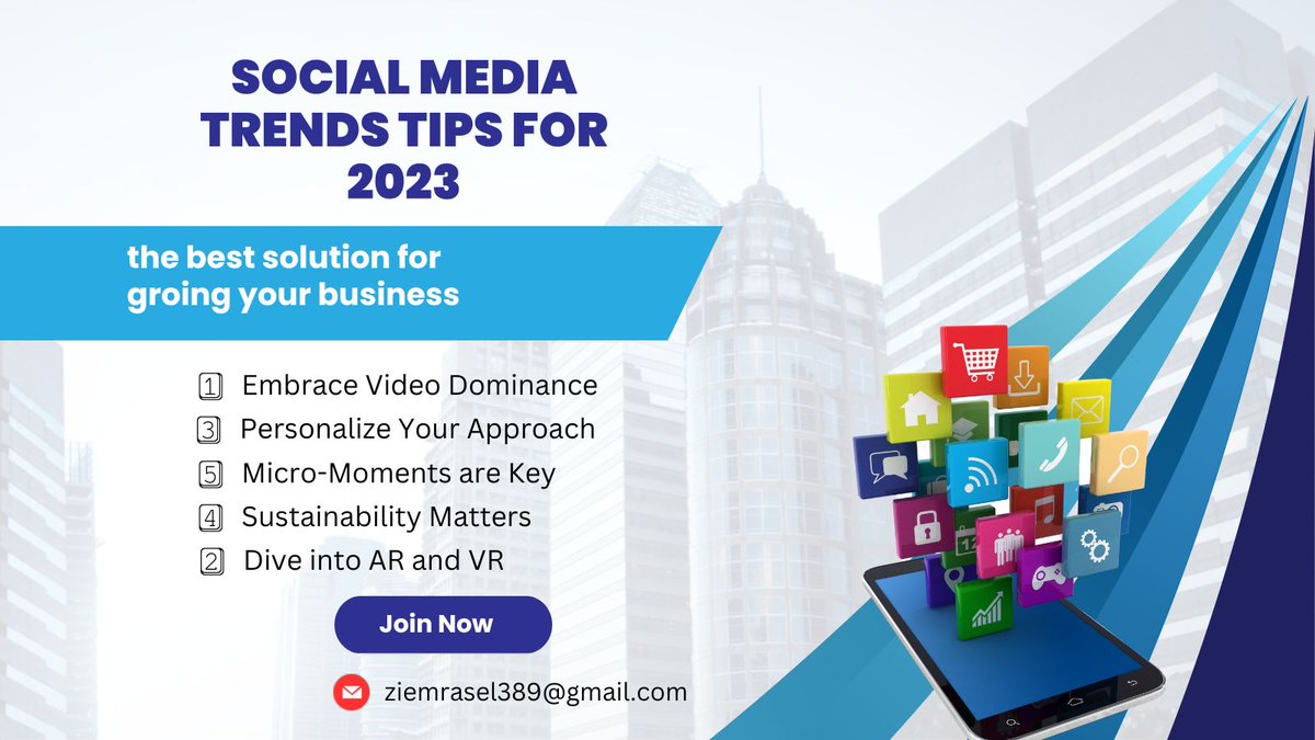 ziemrasel's tweet photo. "🚀 Ready for social media success in 2023? 📈 Embrace video, dive into AR/VR, prioritize sustainability, and foster authenticity. Stay ahead with these tips! #SocialMediaTrends #2023Tips"#SocialMediaTrends
#DigitalMarketing
#ContentStrategy
#VideoMarketing
#InfluencerMarketing https://t.co/6tBor4zZHA