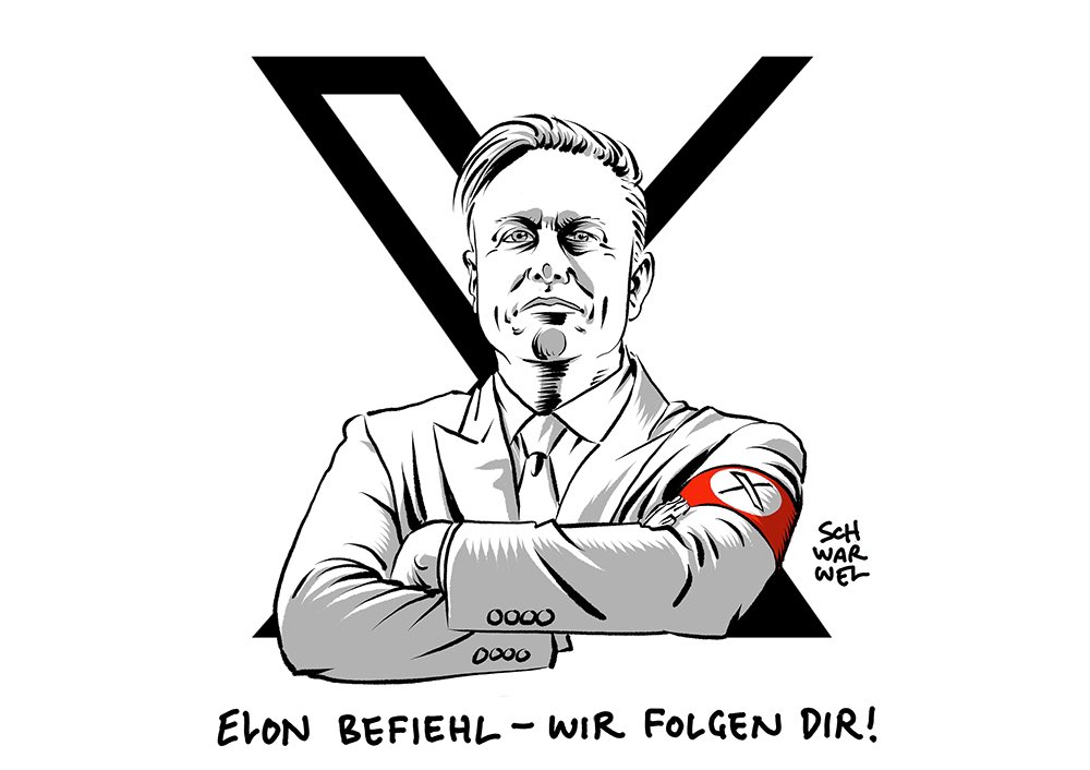 „Milliardär vs. Auswärtiges Amt:
X-Chef Elon Musk mischt sich in deutsche Politik ein“
#Twitter #elonmusk #Rechtspopulismus #schwarwel