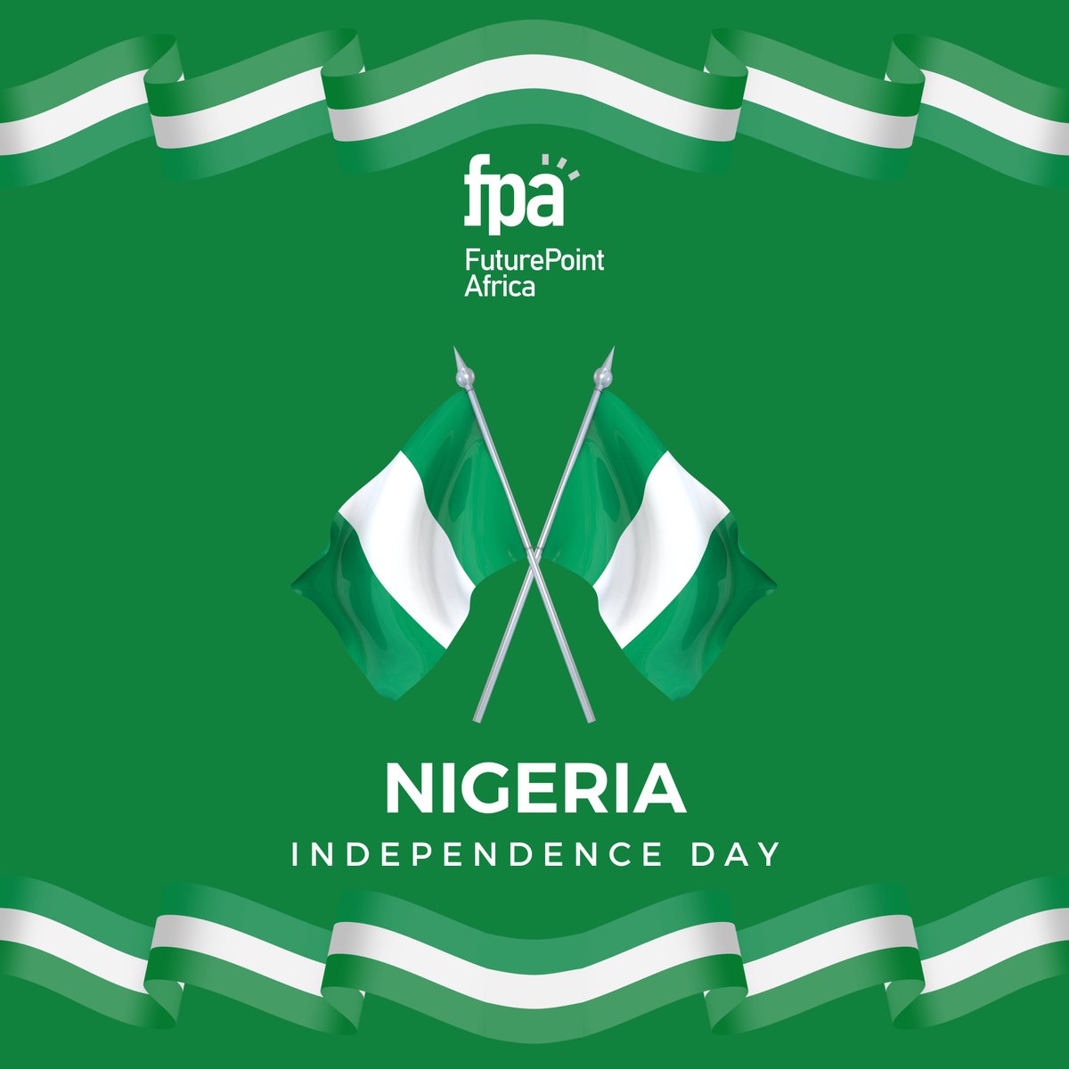 Happy Independence Day, Nigeria! 🇳🇬

At FuturePoint Africa, we are proud to be part of Nigeria's story, contributing to the development of Africa’s most populous nation.

Let's continue to empower our young people, and shape a brighter future for Nigeria and the rest of Africa.