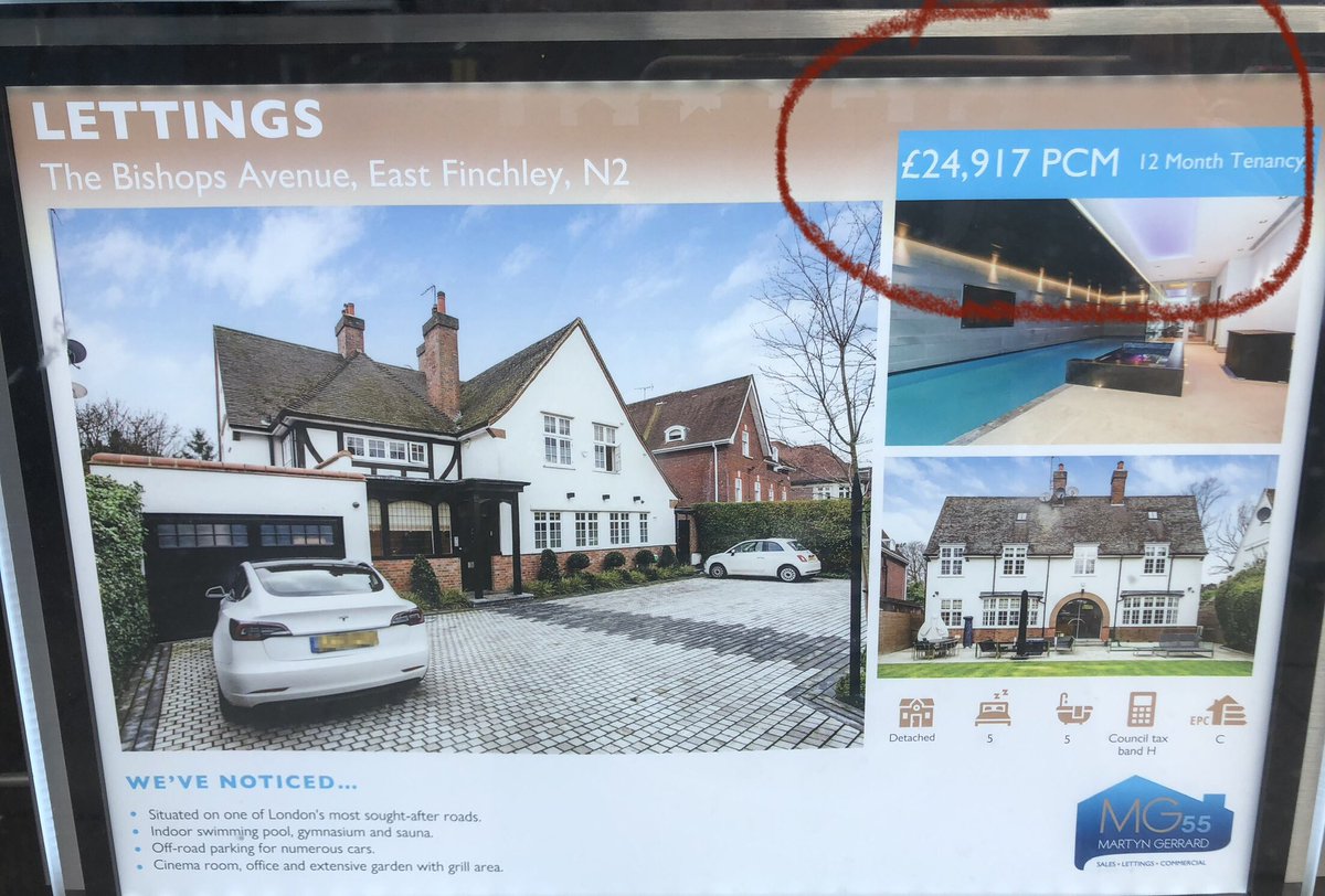 Welcome to north London where you can rent a house (albeit with swimming pool and cinema) for just under £25k, A MONTH!! A bargain I’m sure…