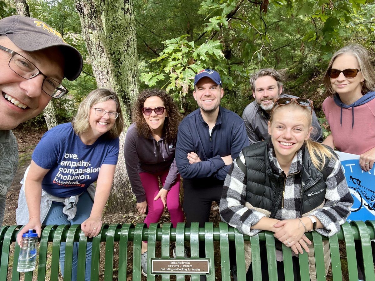 Here's the walking crew, with <a href="/eniedowski/">Erika Niedowski</a>'s bench! #OutRiding #OutWalking