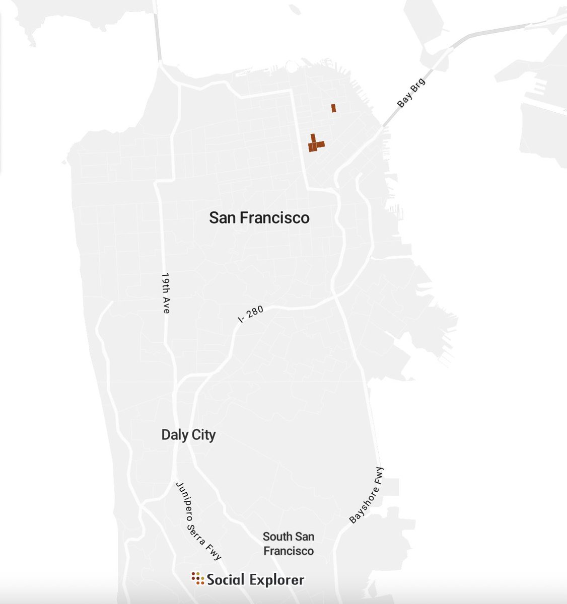 Ian_Gay_briel's tweet photo. every single census tract in America denser than 50k people per square kilometer https://t.co/e99zn98gN5