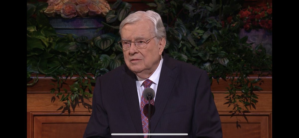 Happening now. @BallardMRussell, 95, speaking in #GeneralConference without prepared remarks and a teleprompter because of challenges with his eyesight. Sharing his testimony of Joseph Smith. @KSL5TV