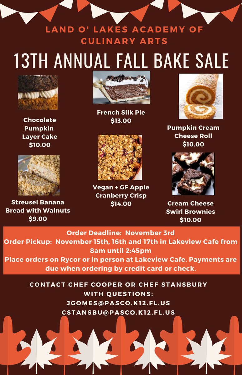 LOLHSPrincipal's tweet photo. It's that time of year! Items from our annual bake sale will make your holiday meal a great event. https://t.co/LwDiXlrJBM