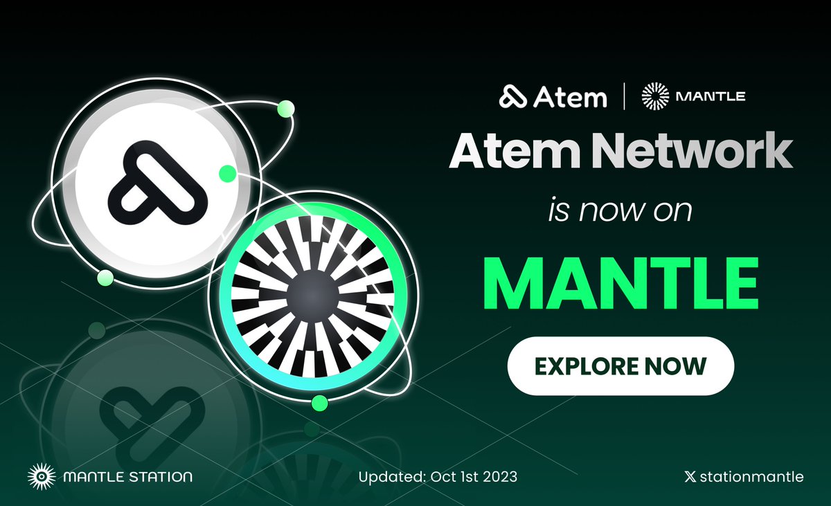 stationmantle's tweet photo. Atem on @0xMantle ⚡️

Welcome @atem_network to Mantle Ecosystem! Atem, a decentralized content creation protocol, is here to help creators tokenize content and build web3 communities 🌟

Atem drives creators onto the blockchain 📸

#MantleStation #BuildonMantle #Mantle https://t.co/G8mbSfV4SX
