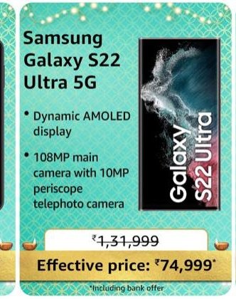 TechlAman's tweet image. Samsung Galaxy S22 Ultra 5G will be priced at 74,999 😳 in Amazon Great Indian festival.
#bigbilliondays2023 #AmazonSmartphoneFestiveDeals #AmazonIndia #Samsung #patlama #biggbosstamil7