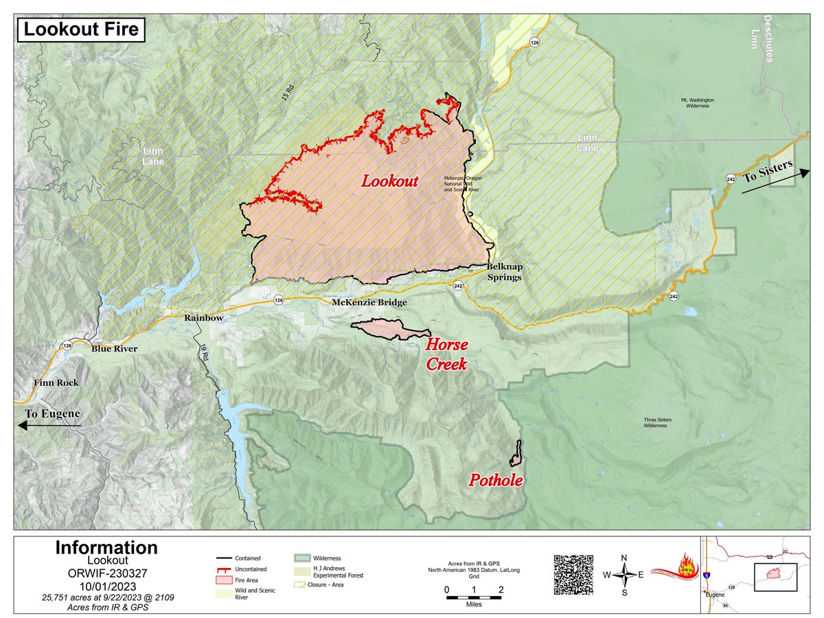 willametteNF's tweet photo. Quick Facts
#LookoutFire: Size: 25,751 acres | Start Date: August 5 | Cause: Lightning | Containment: 50%
#PetesLakeFire: Size: 3,254 acres | Start Date: August 25 | Cause: Lightning | Completion: 80% https://t.co/ZW8FMGNlhj
