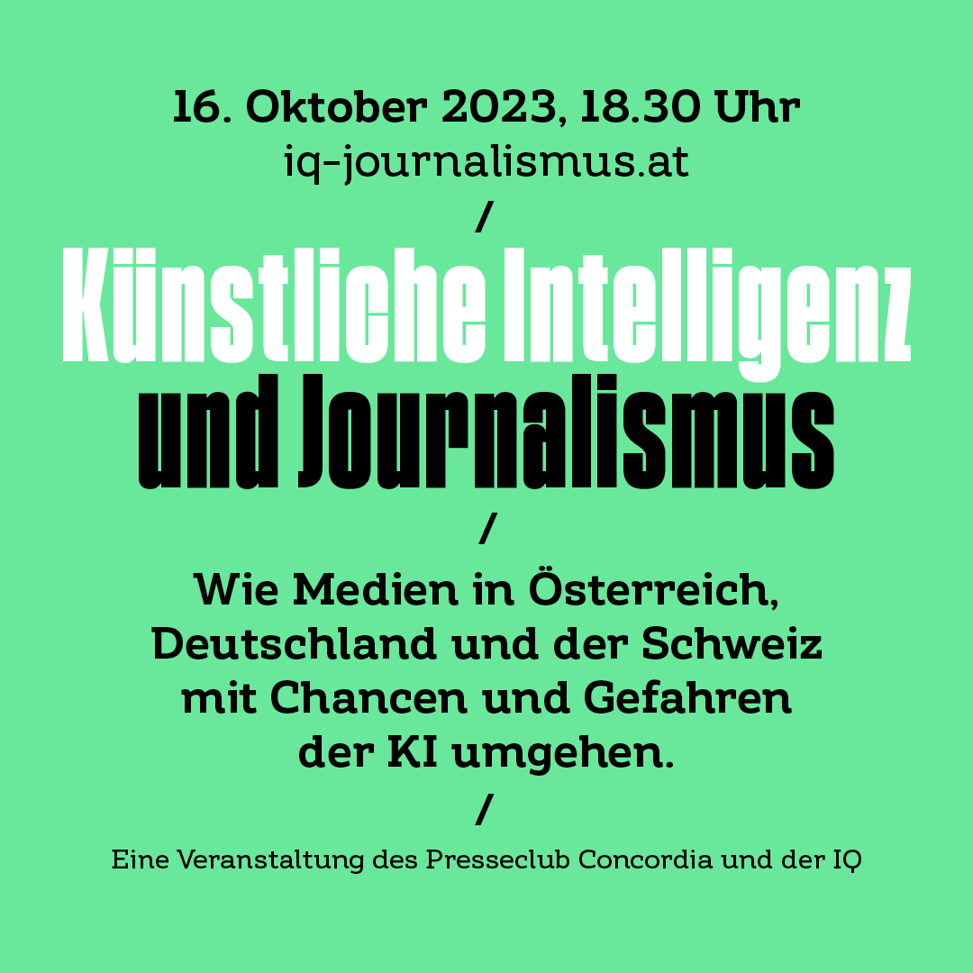 Julia Ortner (@julia_ortner) on Twitter photo Wie können & sollen wir mit KI im Journalismus umgehen? Gemeinsam mit <a href="/PCConcordia/">Presseclub Concordia</a> haben wir ein tolles Panel für Euch zusammengestellt: Mit <a href="/katinka_sch/">Katharina Schell</a> (APA), <a href="/MicHirschbrich/">MIC.</a> (Apollo.AI), <a href="/FvCastell/">Frederik von Castell </a> (<a href="/uebermedien/">Übermedien</a>) & <a href="/herdingbehavior/">Colin Porlezza</a> (@USI_University). 1/2 Wie können & sollen wir mit KI im Journalismus umgehen? Gemeinsam mit <a href="/PCConcordia/">Presseclub Concordia</a> haben wir ein tolles Panel für Euch zusammengestellt: Mit <a href="/katinka_sch/">Katharina Schell</a> (APA), <a href="/MicHirschbrich/">MIC.</a> (Apollo.AI), <a href="/FvCastell/">Frederik von Castell </a> (<a href="/uebermedien/">Übermedien</a>) & <a href="/herdingbehavior/">Colin Porlezza</a> (@USI_University). 1/2