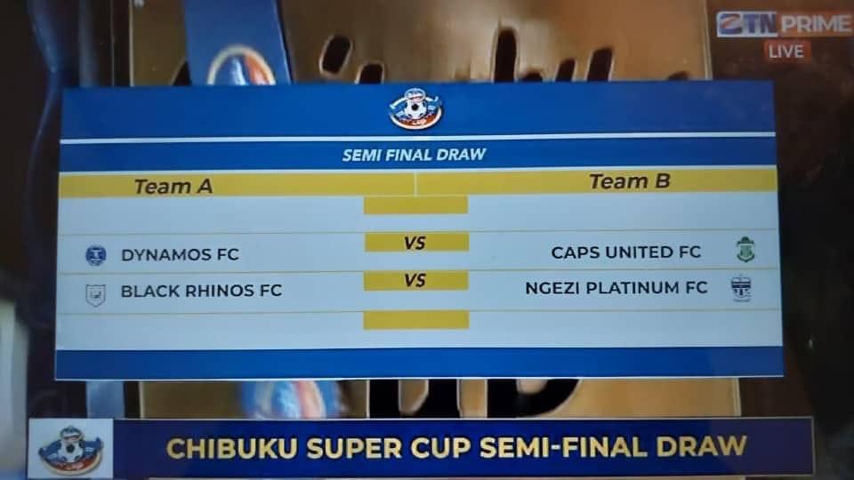 #ChibukuSuperCup Dynamos draw CAPS United in semi-finals. Black Rhinos will play Ngezi Platinum for place in the final