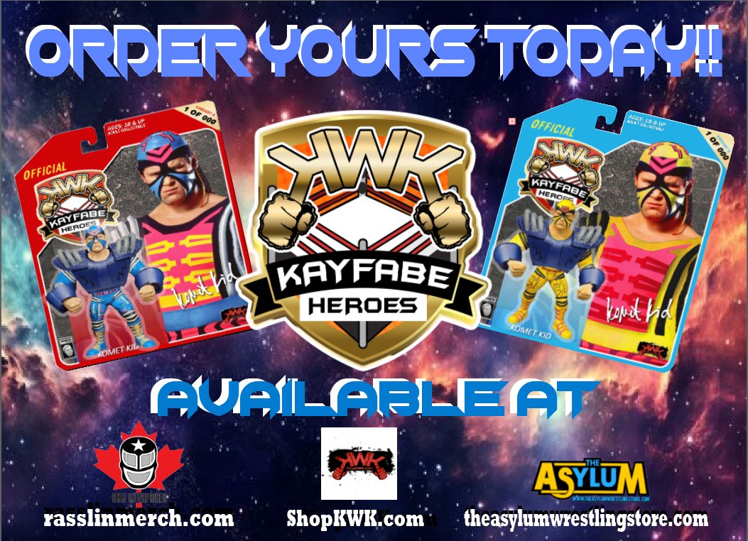 KWK Kayfabe Heroes Series 1 Komet Kid are now available for pre-order! Pre-order ends October 31st! ShopKWK shoppers from the UK and the EU get $5 off on each KWK Kayfabe Heroes figure, be sure to use the discount codes! #wwfhasbro #hasbrowwf #wwfhasbrofigures #hasbrowwffigures