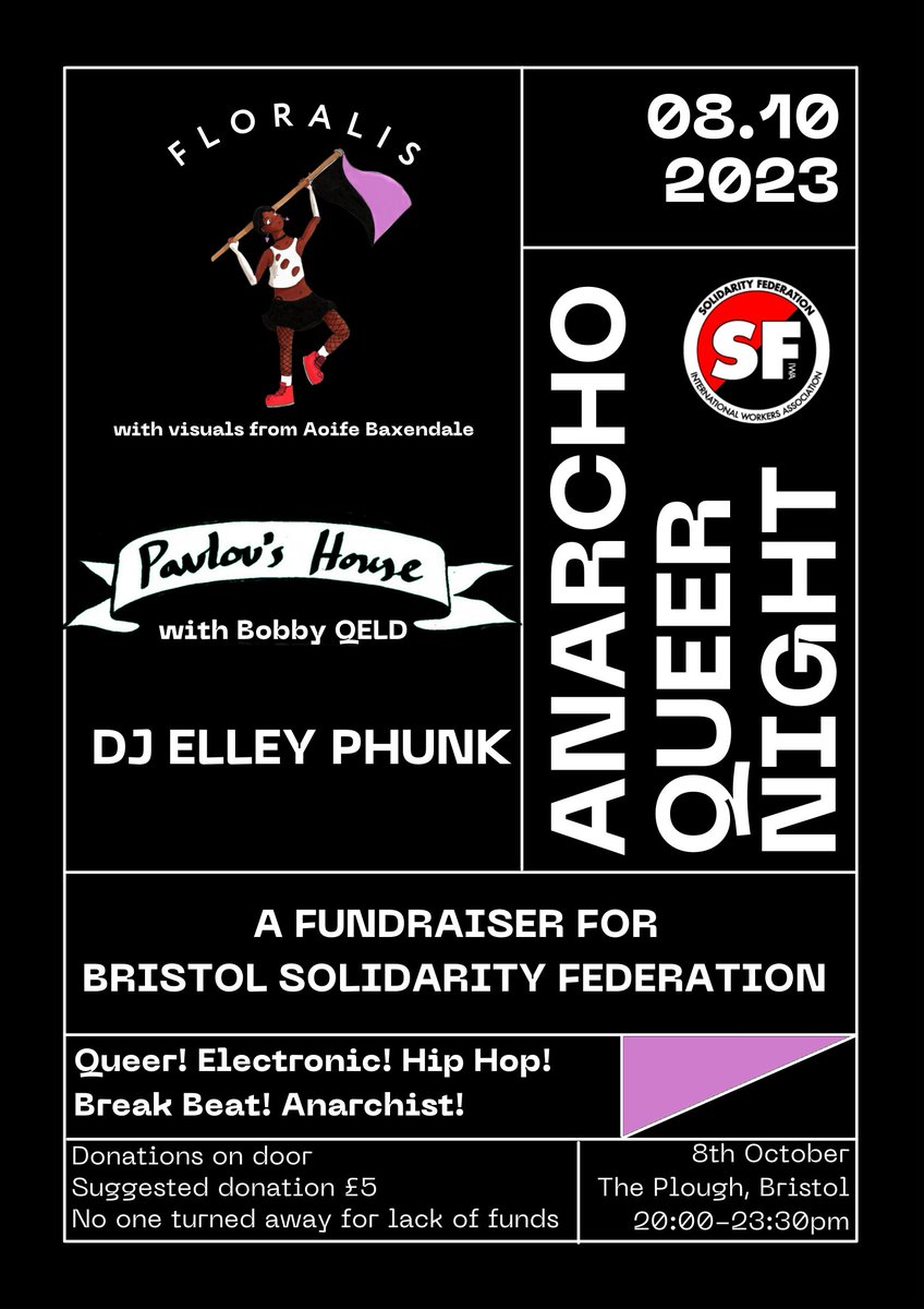 Next Sunday 
At the Plough Easton. Raising funds to support our worker organising events and to the publication of Alexander Berkman's ABC of Anarchism by @WorkersSolidar1 inUrdu
🖤❤️
With the amazing @Floralis_lc @bobby_QELD and DJ Elley Phunk 🖤❤️