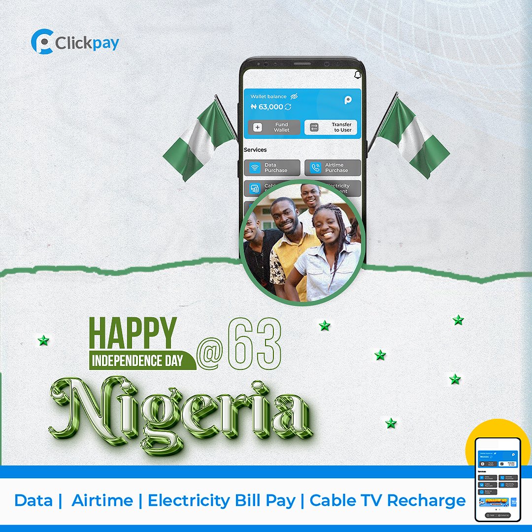 Happy #63rd independence anniversary 

#63rdIndependence 
#Nigeria
#Clickpayng