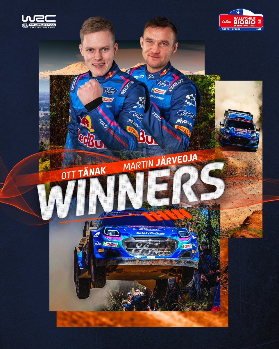 WINNERS! @MSportLtd pairing @OttTanak and Martin Järveoja have won #RallyChile, putting them back in the winner's circle for the first time since @RallySweden 🥇 🥳 🇨🇱

#WRC | #MSporters | #WRCLive