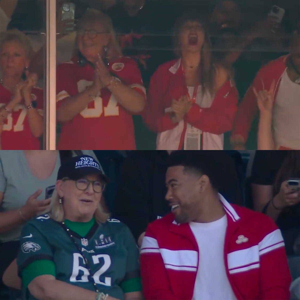 sportingnews's tweet photo. Week 3: Donna Kelce hangs with Taylor Swift

Week 4: Donna Kelce hangs with Jake From State Farm https://t.co/UlLwpDDZqv
