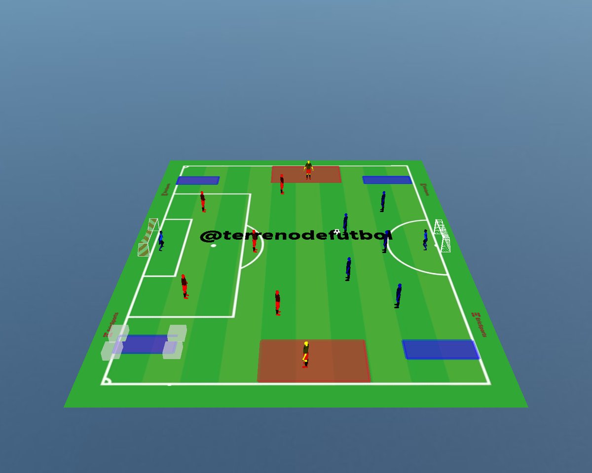 Tarea de <a href="/AlvaroJBA/">Alvaro Bernal</a> con <a href="/ericsports_es/">EricSports</a> 

Partido reducido 5🆚5 con 2 comodines
Zonas🟥: zonas para realizar despeje
Zonas🟦: zonas para centrar

Si ⚽️ pasa por estas 2 zonas, gol vale triple
Si ⚽️pasa por 1 de las 2, gol vale doble

#RaiseTheLevel