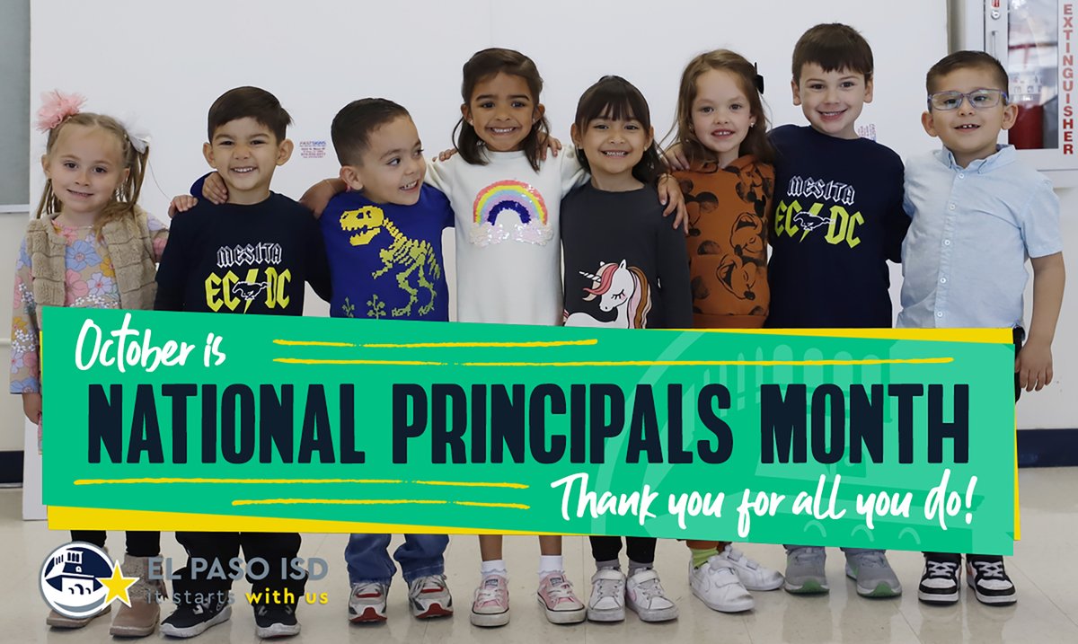 Wishing all the dedicated El Paso ISD principals a fantastic National Principals Month! 🍎👏 Your leadership and commitment to education make a world of difference. Thank you for inspiring and empowering our students to thrive! #PrincipalsMonth #EducationHeroes #ItStartsWithUs