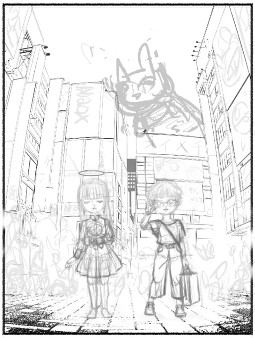 次に描こうと思ってるオリジナルのおはなしのイメージ的な表紙的な。。。
 #原稿進捗報告 