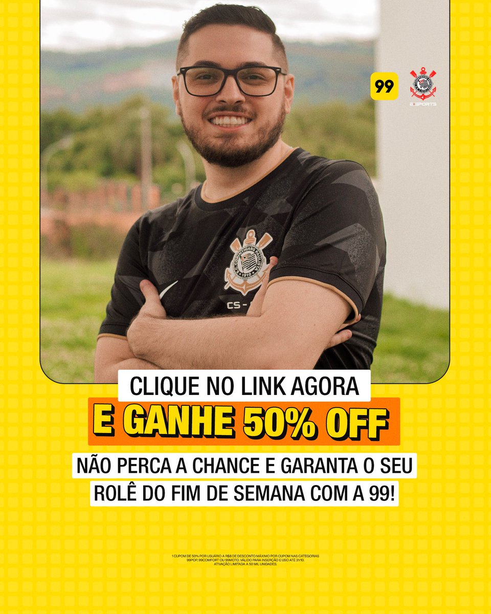 sccp_esports's tweet photo. Os craques do Timão já garantiram o desconto de 50% na próxima viagem! E aí, vai ficar de fora dessa ? 🚗💨 

Link 👉 https://t.co/GFZsxsdy3v

#VaiDe99 #TimãoVaiDe99 #vaicorinthians https://t.co/vlgMWqoy4S