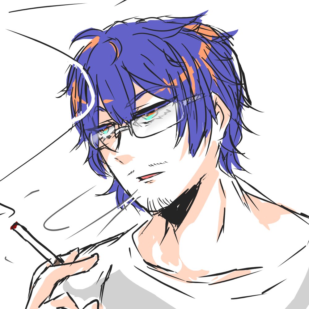 1boy male focus cigarette glasses solo blue hair smoking  illustration images