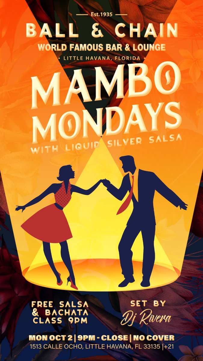 BallAndChainBar's tweet image. TODAY is #SalseroSunday!

The schedule in #LittleHavana:

#LiveSalsa - NOW to 6 p.m.
#LiveJazz - 6 to 9
@DJJorgeCharun - 8
FREE #SalsaClass - 9

TOMORROW: #MamboMondays with DJ Rivera + FREE #DanceClasses, 9!

#supportlocal ballandchainmiami.com
🍍💚