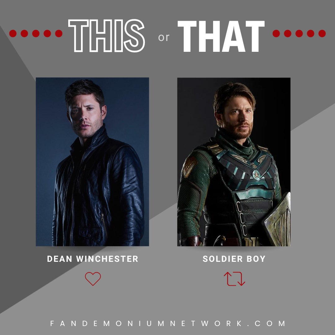 This or That - Jensen Ackles
LIKE for #deanwinchester  
RT for #soldierboy