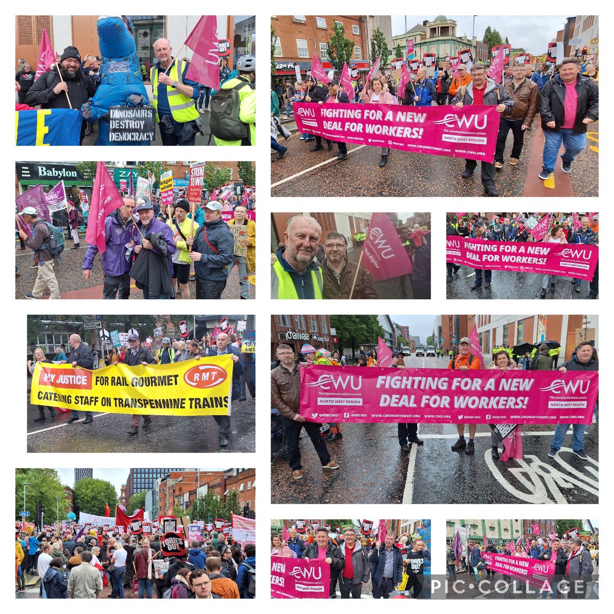 You can't beat a good demo with good comrades ✊️ #UniteAgainstTheTories #Manchester #TheCWU Fighting against anti trade union laws | corruption &amp; cronyism | fire &amp; rehire | privatisation of NHS | low pay | scrapping triple lock

For a new deal for workers✊🏿