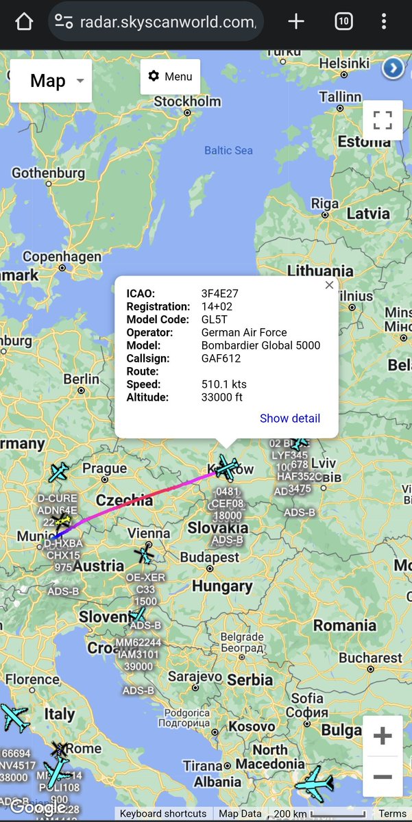 scan_sky's tweet photo. German Air Force ๐ฉ๐ช - Global 5000 - 14+02 - #GAF612
Departed From Munich International Airport ๐ฉ๐ช & Heading To #Lublin Airport ๐ต๐ฑ https://t.co/wzRwbsKAgm