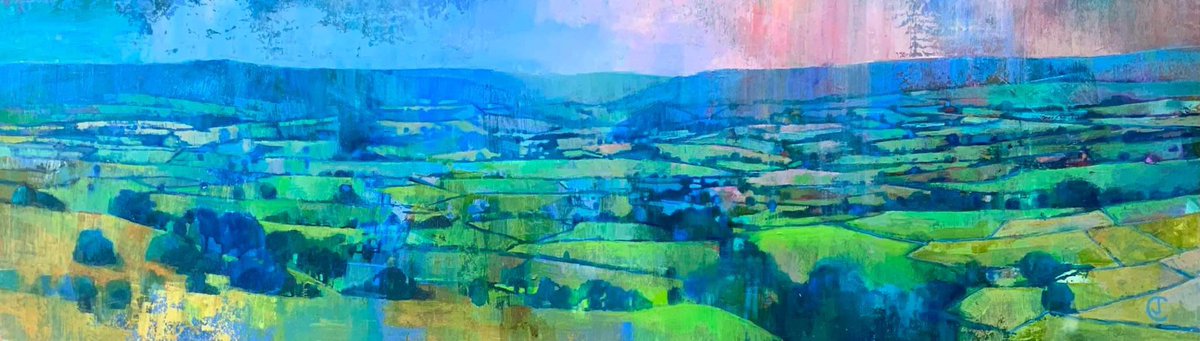 Dyffryn Tywi o’r Garn Goch / Towy Valley from the Garn Goch Wrth fy modd gyda phatrymau caeau ar y tirwedd/Love the pattern of fields and trees on the valley floor in the Towy Valley #towy #tywi #dyffryntywi #sirgar #carmarthenshire #llandeilo #towyvalley #welshart #yagym