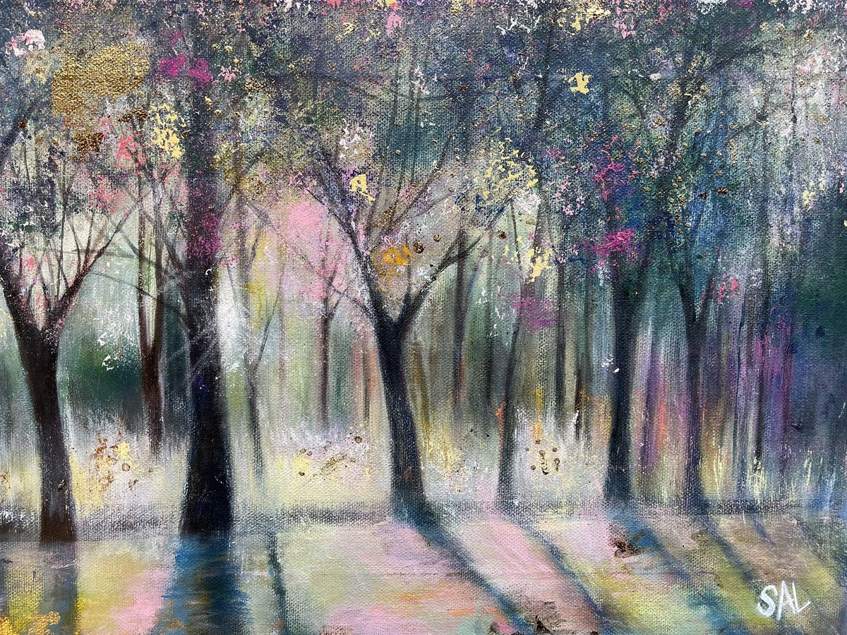 The Meadows Walk #landscape #landscapepainting #art #artist #ArtistOnTwitter #painting #paintingoftheday #painting365 #colourfulart #blossom #goldleaf