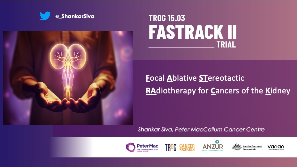 🧵1/ 🙏🏾🙏🏾Thank you patients, families, trial staff and investigators for participating in @TROGfightcancer 15.03 FASTRACK II! This trial recruited n=70 across 8 sites in 🇦🇺 and 🇳🇱 #ASTRO23! #radonc #kcsm #radiotherapy @ANZUPtrials @KidneyCancer