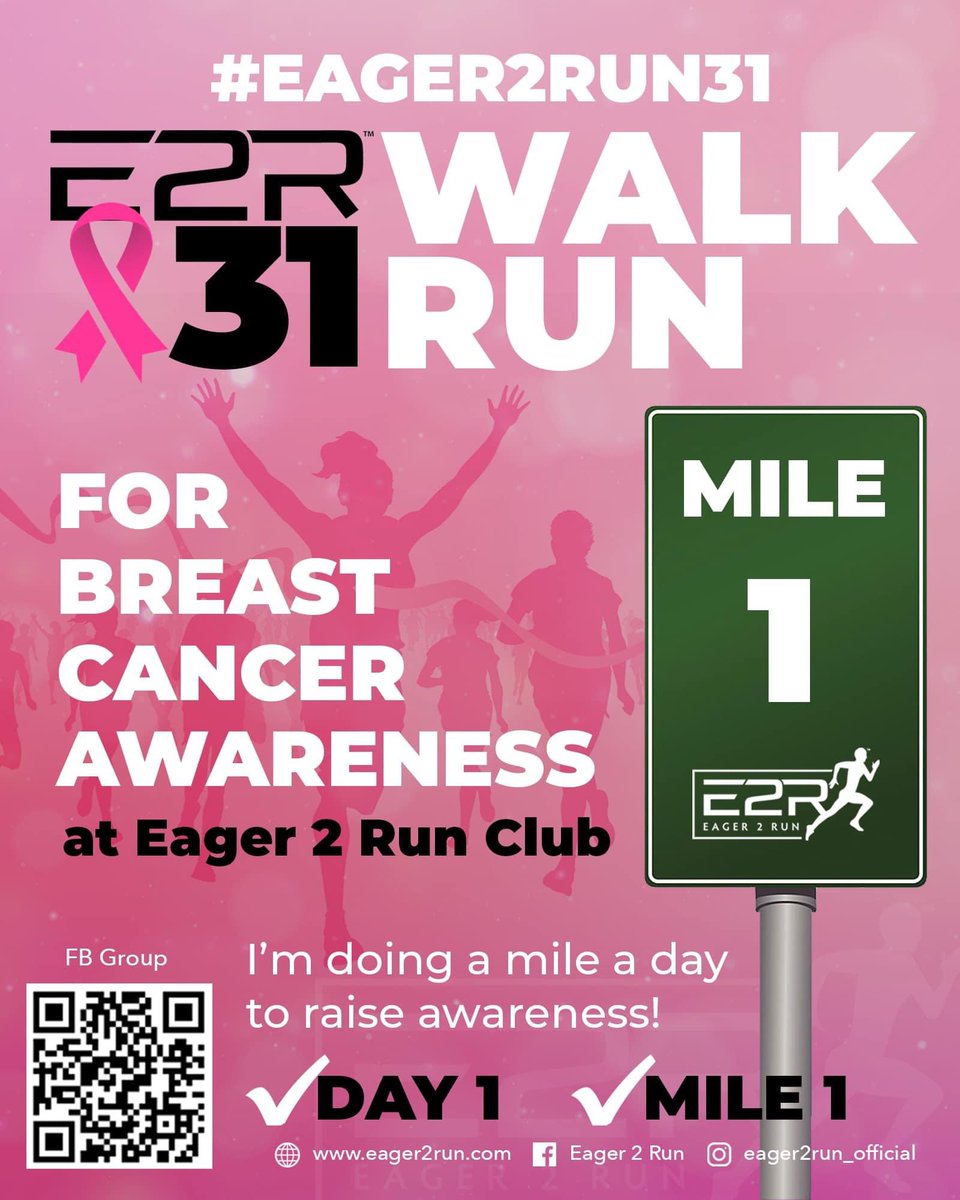 rlhardyus's tweet photo. DAY 1/31 ✔️
I did today’s mile (+) for the #eager2run31 walk/run challenge!! We’re walking/running one mile a day in October to raise awareness for breast cancer! Be part of the fight and join The Eager 2 Run Club for FREE. 🩷 https://t.co/lpp8JB3SdN